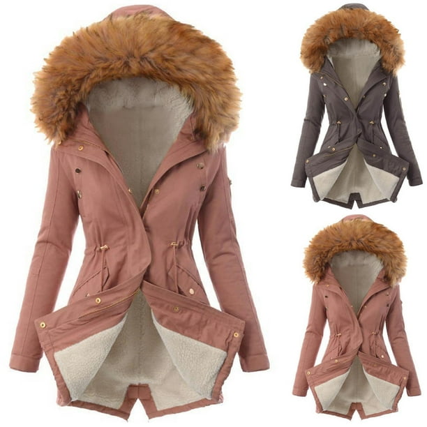 Chaqueta cálida para mujer, abrigo de invierno sólido con cuello  encapuchado, ropa de abrigo de lana de cordero Fridja po326