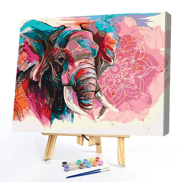 Pintar por Numeros para Adultos Patrón De Flor De Elefante Kit de pintura  al óleo para bricolaje con Pinceles y Pinturas Decoracione…