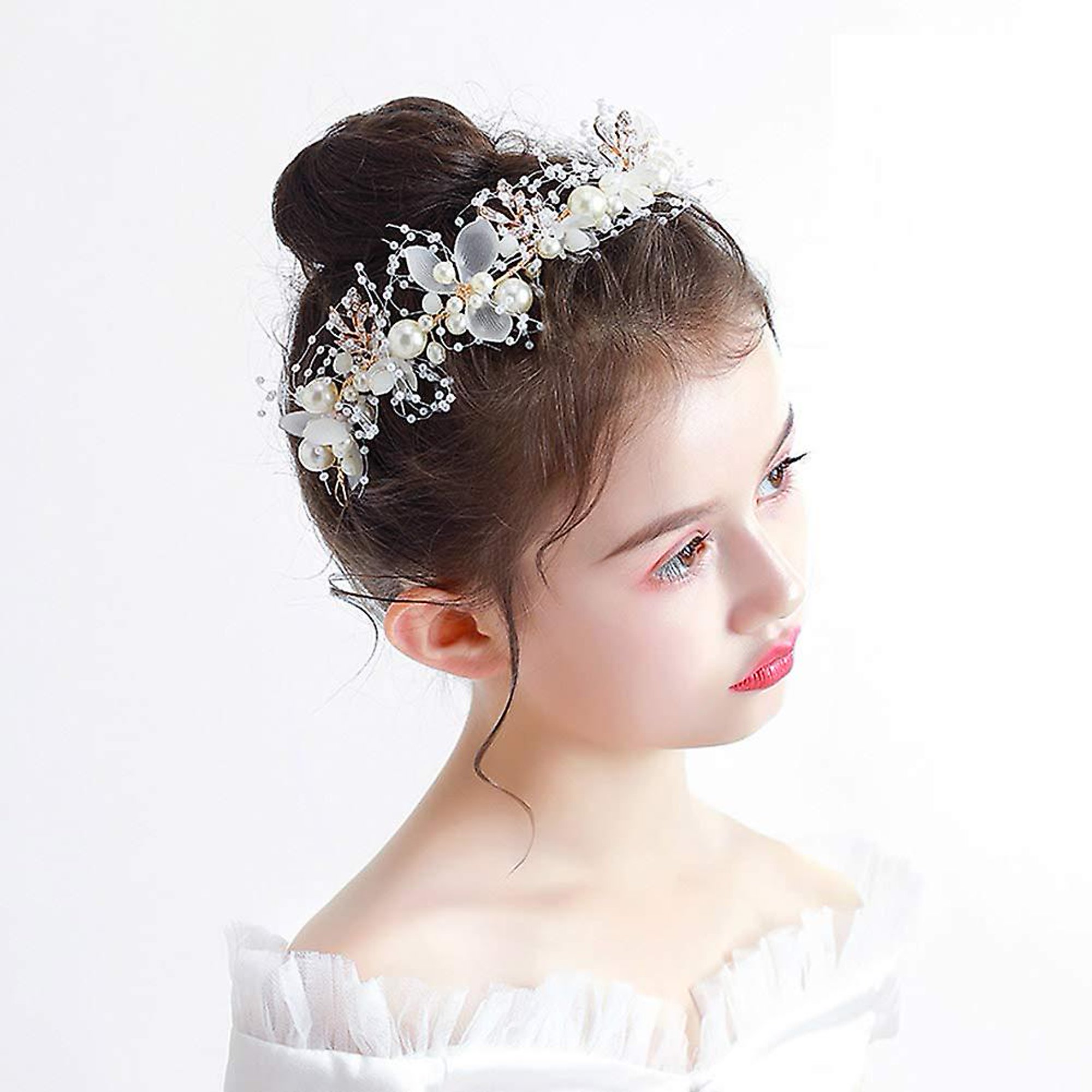 4 piezas de diadema de princesa para niña, diadema de cristal con perlas de  vid, novia, dama de honor, diadema de flores y diamantes de imitación