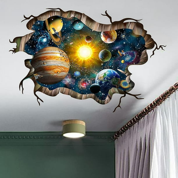 Pegatinas de pared luminosas 3D Planet Meteor, decoración del