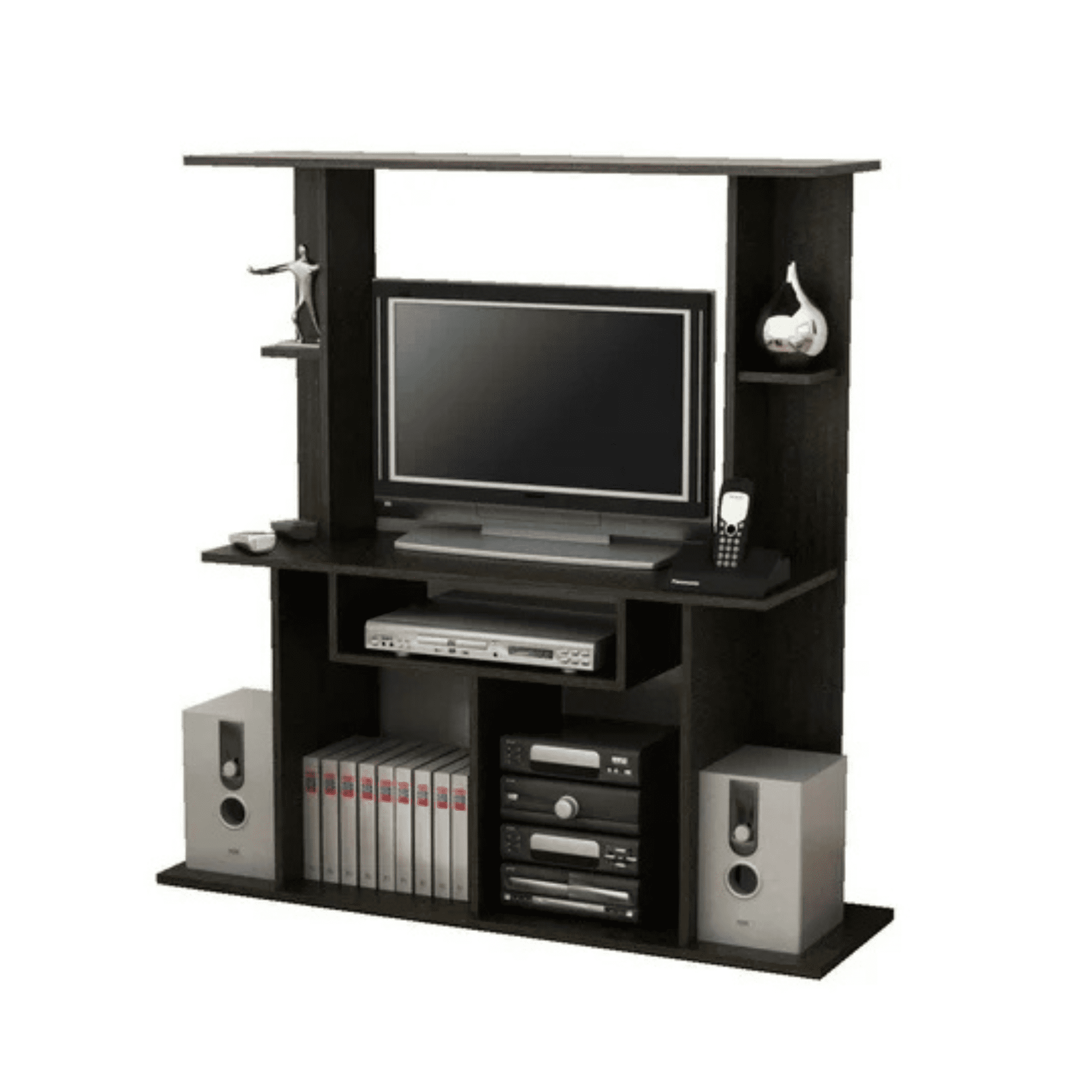 Mesa para tv hasta 32” con entrepaños organizadores color chocolate | excelsior