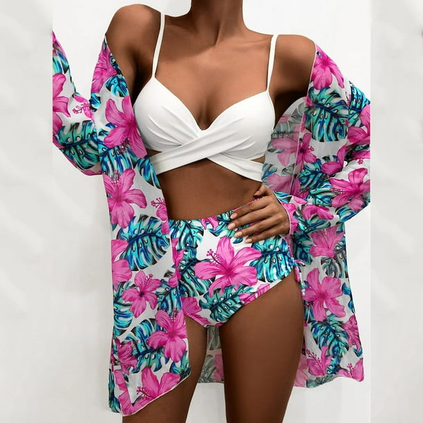 Bikini sin espalda con estampado de flores sexy para mujer Traje de baño de tres piezas de Fridja nalpqowj54358 | Walmart en línea