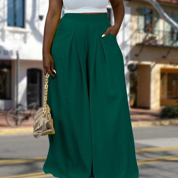Pantalones De Pierna Ancha Pantalones de cintura alta para mujer, pantalón  largo informal elegante, pantalón femenino (verde M) Cgtredaw para Mujer  Verde T L