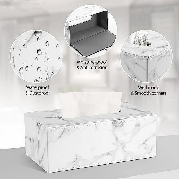Caja para pañuelos de poliresina efecto mámol blanco, 24x13x8 cm