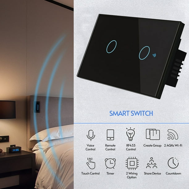  HAPYTHDA Enchufe inteligente con control remoto, Wi-Fi de 2.4  GHz y RF433 Control remoto inalámbrico, interruptor de luz de salida no  requiere cable neutro, funciona con Smart Life/Tuya APP, compatible con