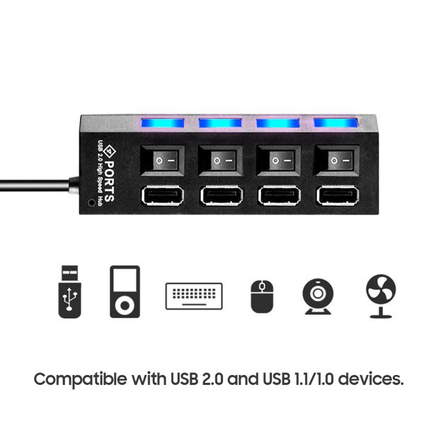 Hub USB 2.0 4 Puertos con interruptores