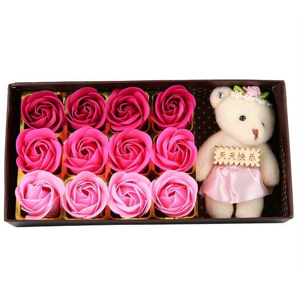 6 Caja Corazón Osito Y Flores Jabon 12cm Regalo San Valentin