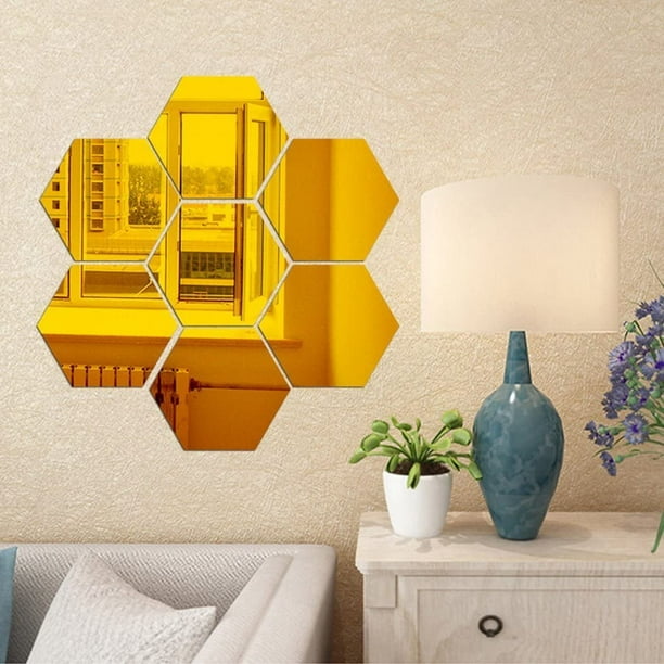 Espejo pegatinas de pared, 12 piezas hexagonal espejo arte bricolaje hogar  decorativo acrílico espejo hoja de pared plástico espejo azulejos para  hogar sala de estar dormitorio sofá TV fondo pared : 