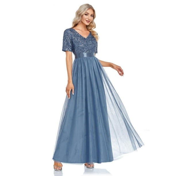  Vestidos formales para mujer, vestidos bohemios, vestidos  elegantes para fiesta de noche, vestido de manga corta, cuello en V, vestido  midi : Ropa, Zapatos y Joyería