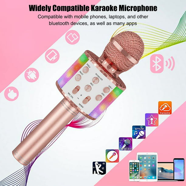  Micrófono de karaoke inalámbrico para niños con cambiador de  voz, 5 en 1, Bluetooth, con luces LED, parlante y grabadora portátil, para  fiestas en casa y cumpleaños : Instrumentos Musicales