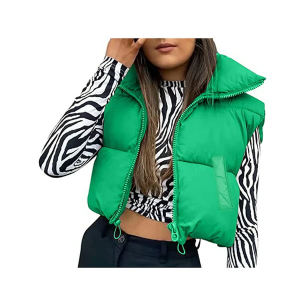 Chaleco de plumón ligero para mujer, chaleco cálido con cuello ligero para  exteriores, color verde claro, talla S