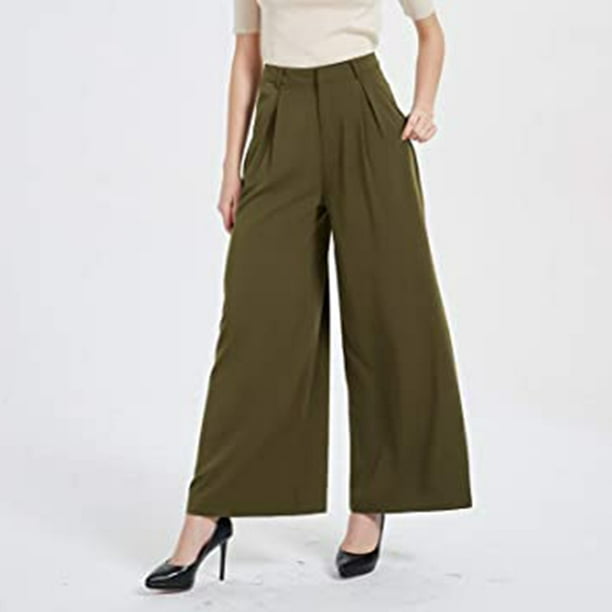 Pantalones informales de pierna ancha formales para mujer, pantalones  elegantes de cintura alta para trabajo de oficina, modernos para mujer