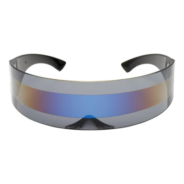 Gafas de sol futuristas con espejo monobloque para disfraz, azul