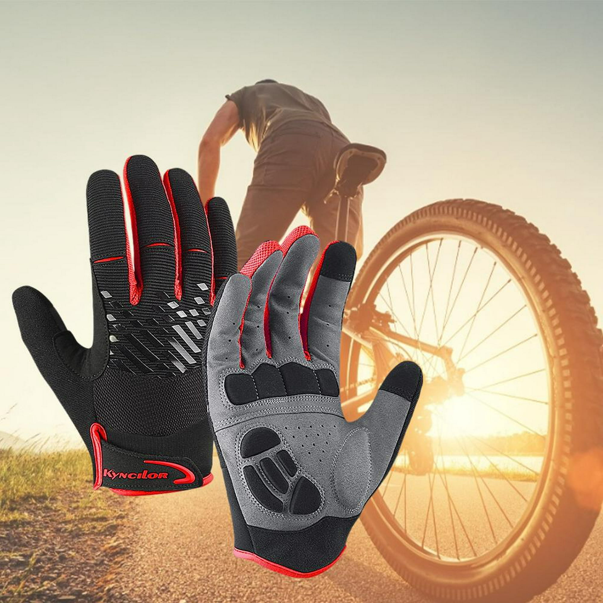 1 par de guantes gruesos a prueba de golpes de completo para bicicleta,  bicicleta de carretera de mo Macarena Guantes de bicicleta