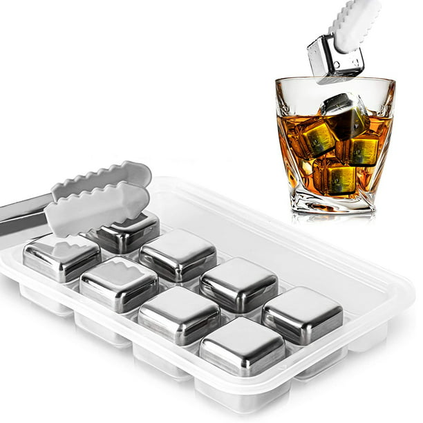 Paquete de 8 cubitos de hielo para whisky reutilizables de acero inoxidable  de grado alimenticio-- BANYUO Electrónica