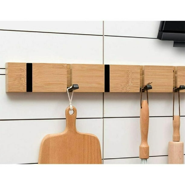 HangerSpace Perchero de madera para colgar en la pared, ganchos de madera  natural con 5 clavijas, ganchos de pared, perchero de madera para colgar