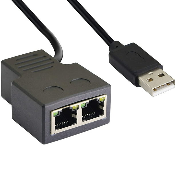 Adaptador divisor de red RJ45, 1 a 2 USB hembra doble a puerto RJ45 con  cable de alimentación USB Interfaz LAN Enchufe extensor de conector  Ethernet Conexión en línea simultáneamente Ormromra 220037-2