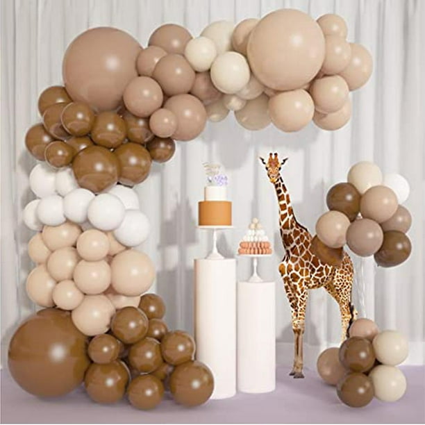 Kit de guirnalda de globos marrones, arco bohemio, luz de la selva,  decoración de baby shower, safari salvaje, oso de peluche, color marrón  claro