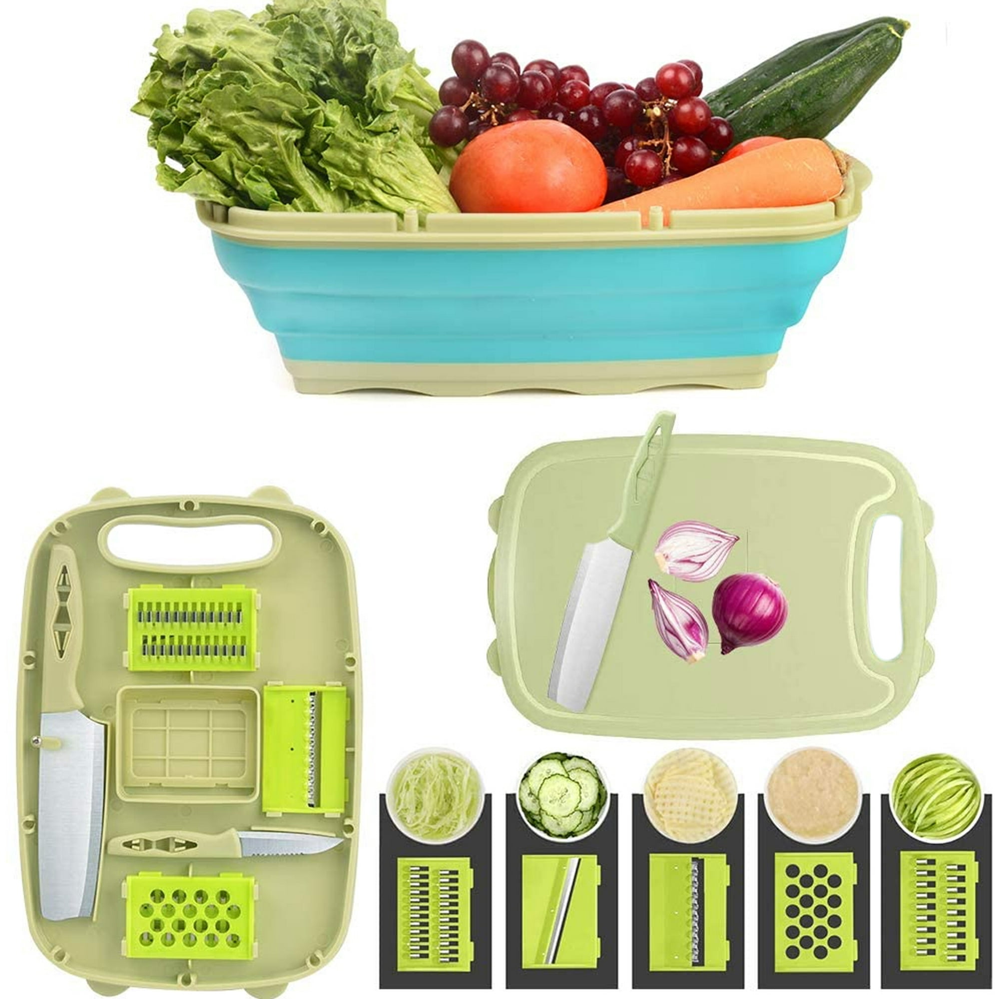 HI NINGER - Tabla de cortar plegable con colador, 9 en 1, cesta de lavado  de verduras para camping, regalos de campamento, accesorios de campamento
