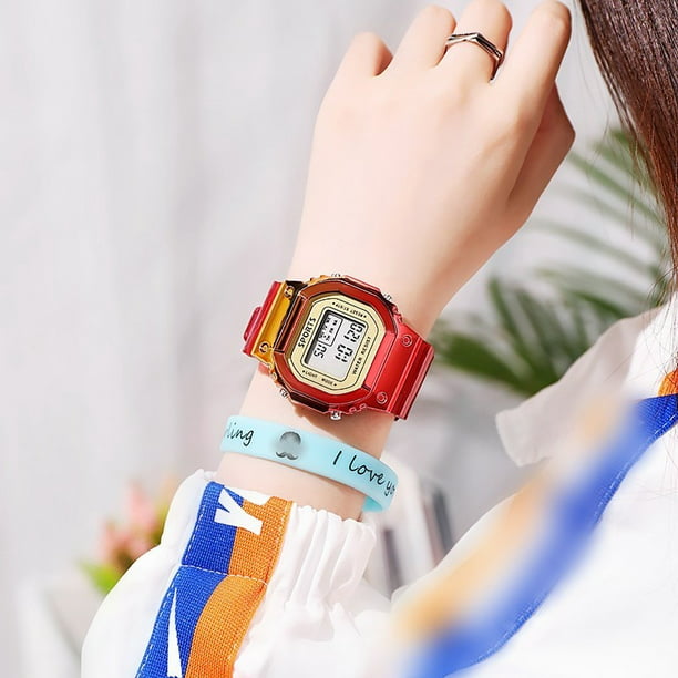  Reloj para mujer, reloj digital transparente de moda