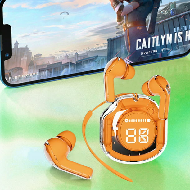 Auriculares inalámbricos Bluetooth naranja en el oído auriculares para  iPhone Android transparente Blue Tooth 5.3 auriculares True Wireless