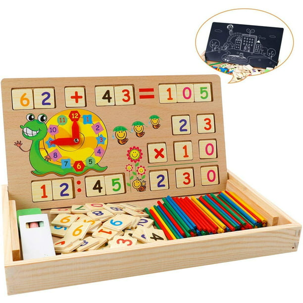 Juguete de matemáticas, caja de aprendizaje de madera, juego de aprendizaje  de números con dibujo, tablero de madera, juguetes educativos para niños