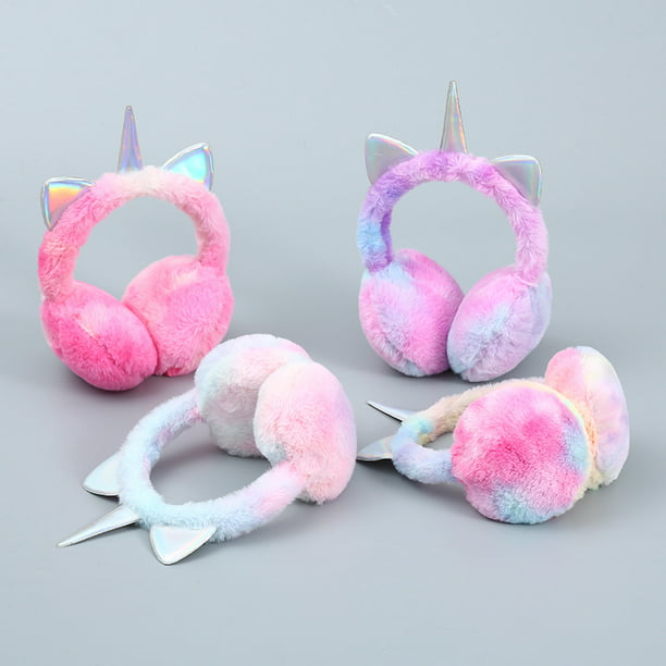 4 orejeras de unicornio arcoíris para mujeres y niñas, plegables, cálidas,  de felpa suave, cómodas, para exteriores, para invierno
