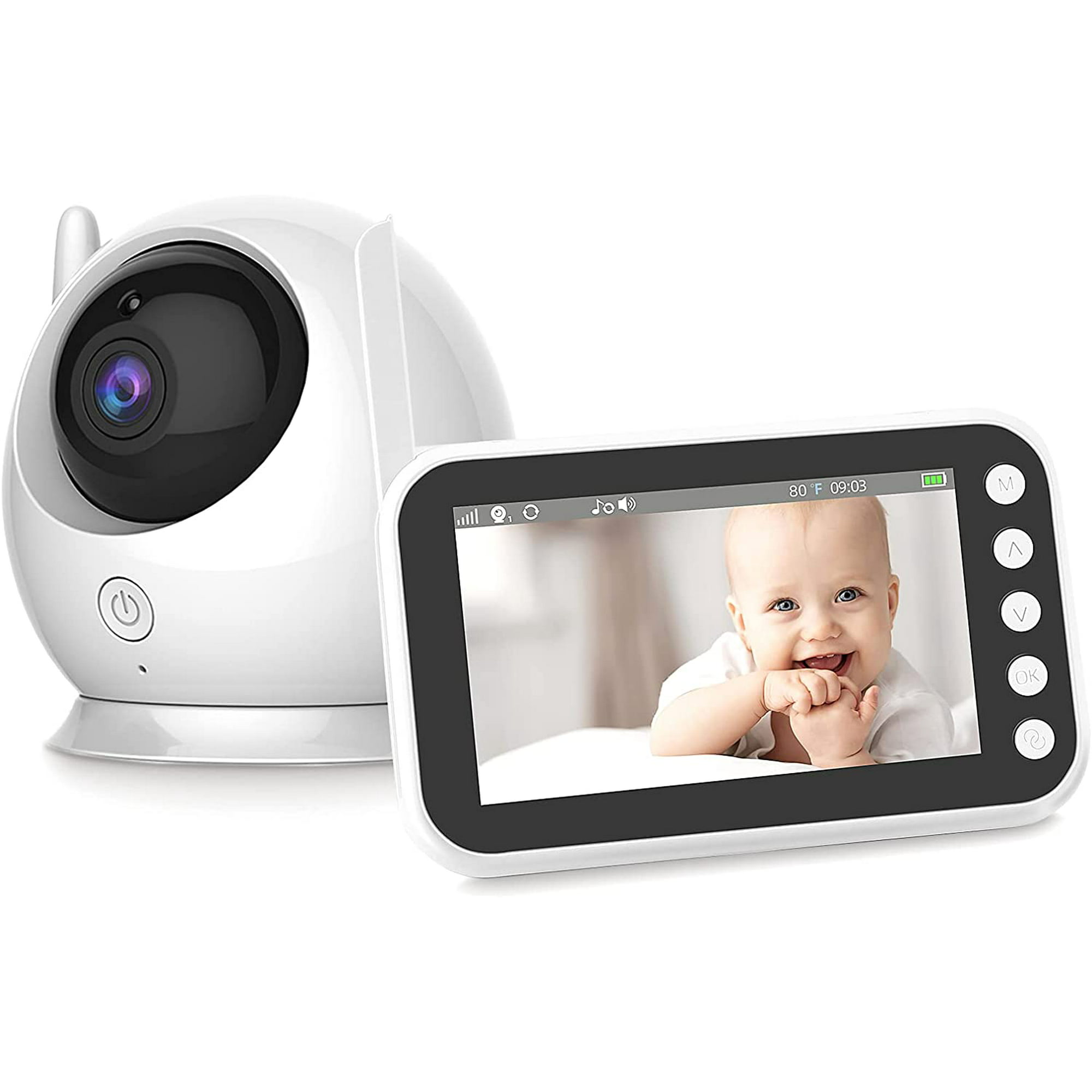 Monitor de video para bebés con cámara y audio, cámara de monitor  inalámbrica con pantalla LCD de 4.3 pulgadas Visión nocturna / Conversación  bidireccional / Monitor de temperatura / Canción de cuna