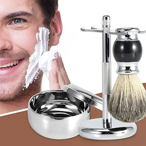 Brocha de afeitar para hombres con crema de afeitar y jabón, mango de  madera, cepillo de afeitado para peluquería de seguridad, afeitadora recta