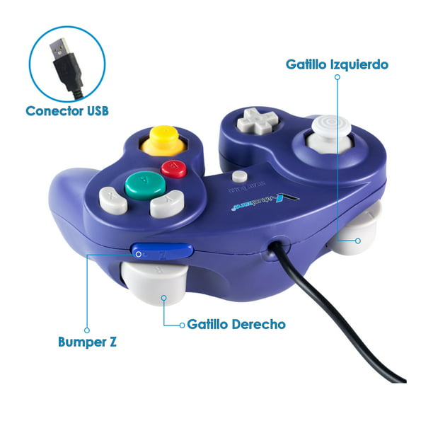 Control Alambrico USB para PC - Tipo GameCube Marca Virtual Zone -  Compatible con Dolphin - Morado Virtual Zone Gamepad Alámbrico para PC