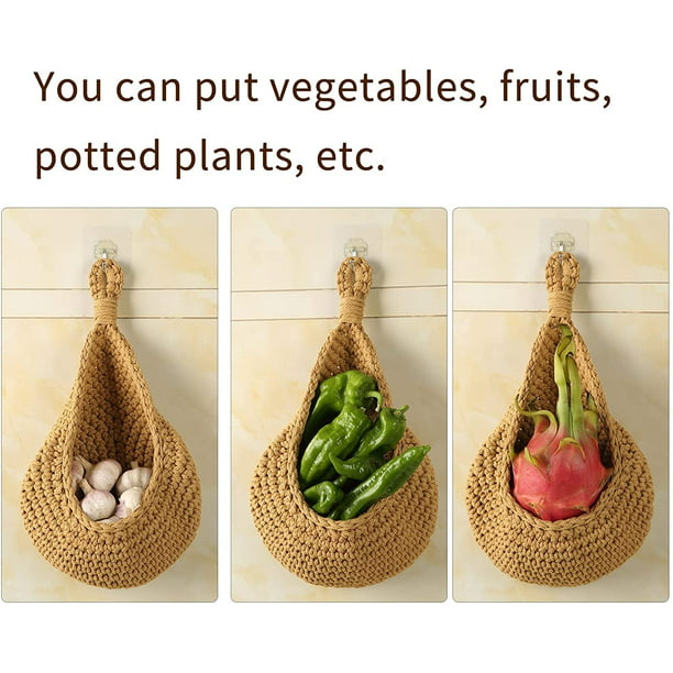 Cesta colgante de frutas para cocina, cesta de frutas para colgar en la  pared, cesta de frutas y verduras tejida a mano, cesta colgante de yute