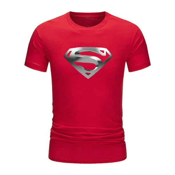 Superman - Camiseta de manga corta para hombre, color rojo sobre negro