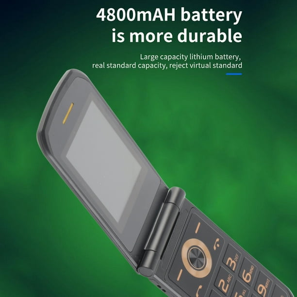 Teléfono con tapa para personas mayores, 2G desbloqueado, teléfono celular  con tapa grande, fuente grande, 4800 mAh, pantalla doble, sonido claro para