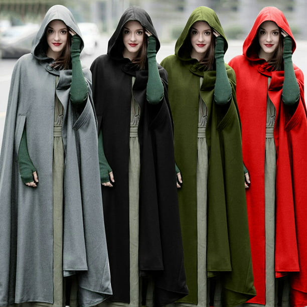 Capa de mujer, con capucha, sin mangas, capa larga, disfraz, cosplay,  prendas de vestir exteriores Irfora Verde/L
