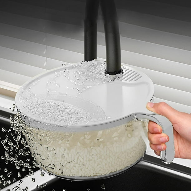 Colador plástico para lavar arroz, porotos, frutas o verduras, cesta de  cocina tamaño grande. (Blanco)