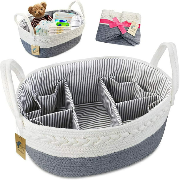 Organizador de pañales para bebé para niñas y niños, cesta de  almacenamiento de cuerda de algodón, cesta de almacenamiento portátil para  cambiador