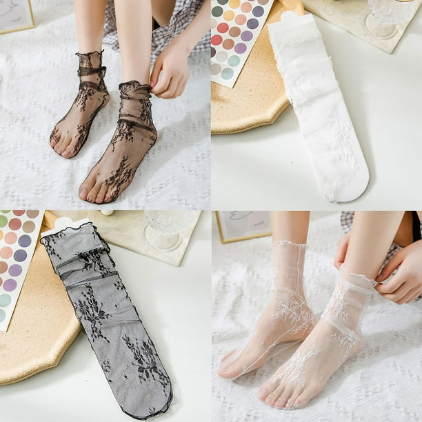  Medias blancas para mujer, medias de verano (color de malla  pequeña) : Ropa, Zapatos y Joyería