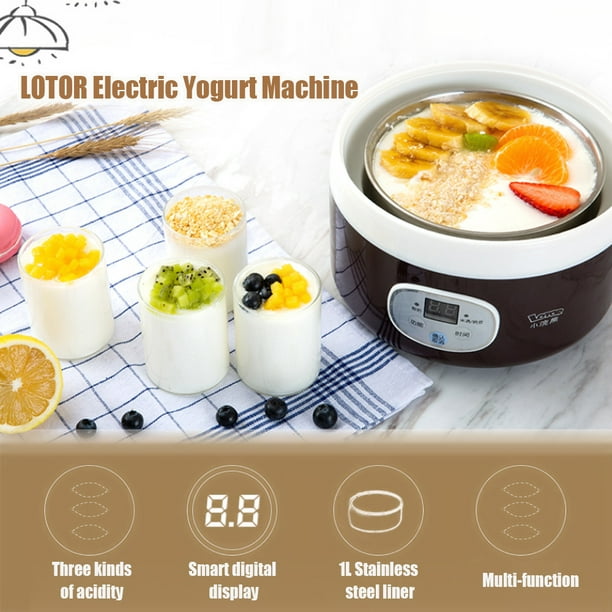 Yogurtera automática, 220 V, 1 L, de acero inoxidable, eléctrica