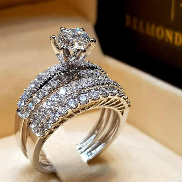 Conjunto de anillos elegantes para mujer, joyería de moda de compromiso de  boda de Color plateado co Tan Jianjun unisex