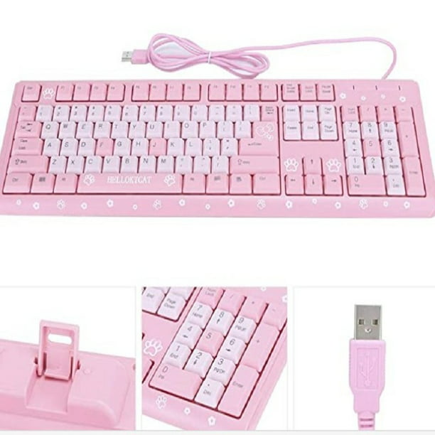 fiesta curva harina Teclado con cable rosa lindo USB ultrafino gato de dibujos animados teclado  portátil para el hogar Likrtyny | Walmart en línea
