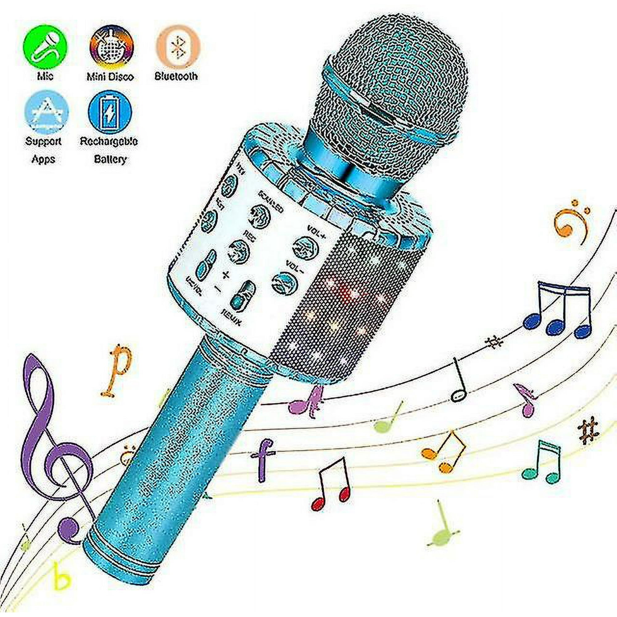 Micrófono de Karaoke inalámbrico con Bluetooth, altavoz portátil de mano,  reproductor de KTV para el hogar con luces LED de baile, función de  grabación para niños