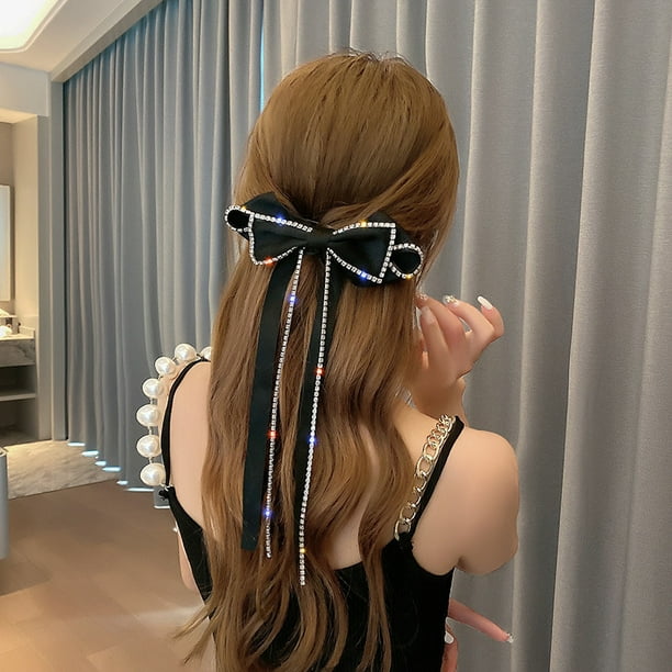 4 pinzas para el pelo de cinta con cola larga, pinzas para el pelo de lazo,  pinzas para el cabello para mujeres con clips de lazo, lazos para el pelo