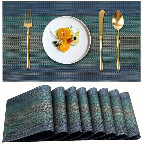  Collections Etc Juego de manteles individuales y centro de mesa  de cocina, 7 unidades, color azul : Hogar y Cocina