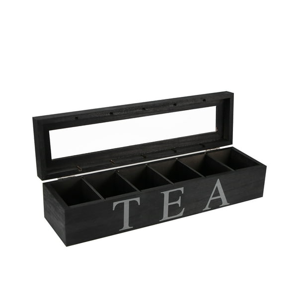 Caja de té, caja de almacenamiento de té de madera, organizador de