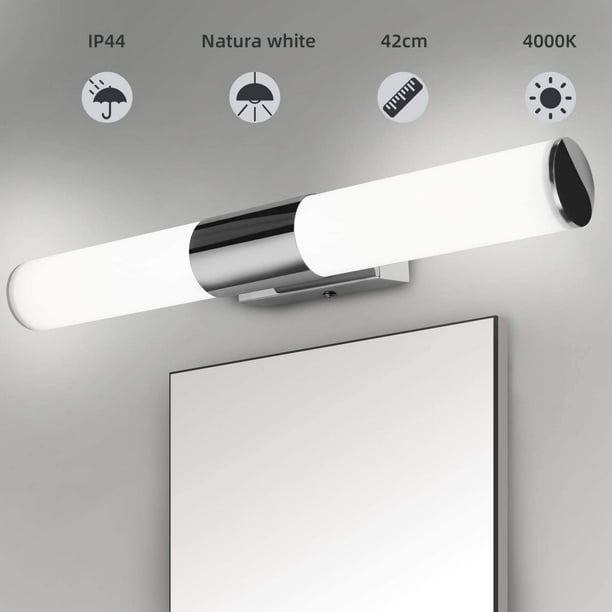  Lámpara de pared LED de espejo para baño, impermeable, 8 W,  15.7 in, AC220V, 110V, luz de pared LED, color plateado, 8 W, blanco frío  (5500-7000 K) : Herramientas y Mejoras del Hogar