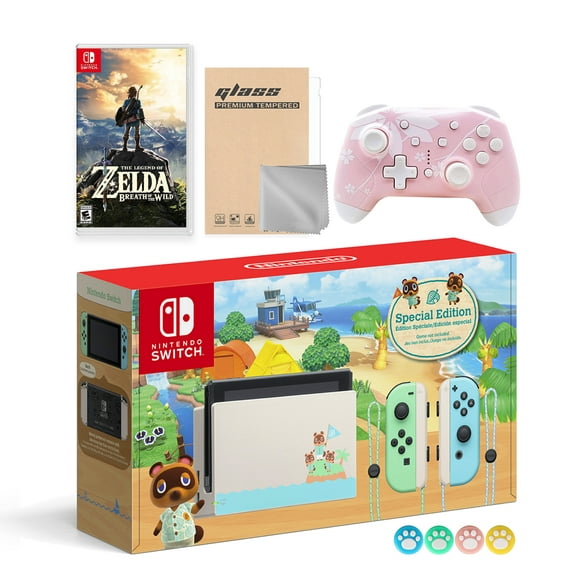 nintendo switch animal crossing special version console set bundle with the legend of zelda breath of the wild and mytrix wireless pro controller and accessories nintendo hadskeaaa