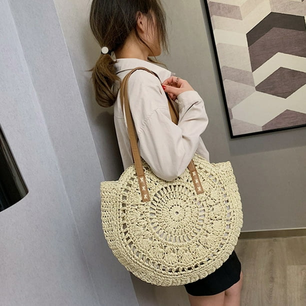  Gets Bolso de playa hecho a mano para mujer, bolso de paja  tejido a mano, bolso de hombro de verano natural, Beige : Ropa, Zapatos y  Joyería