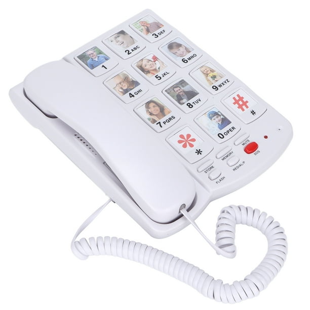  Teléfono de botón grande para personas mayores, botones de  imagen de teléfono fijo con cable para pacientes con sonido claro Soporte  de doble puerto que almacena 3 números de uso común (