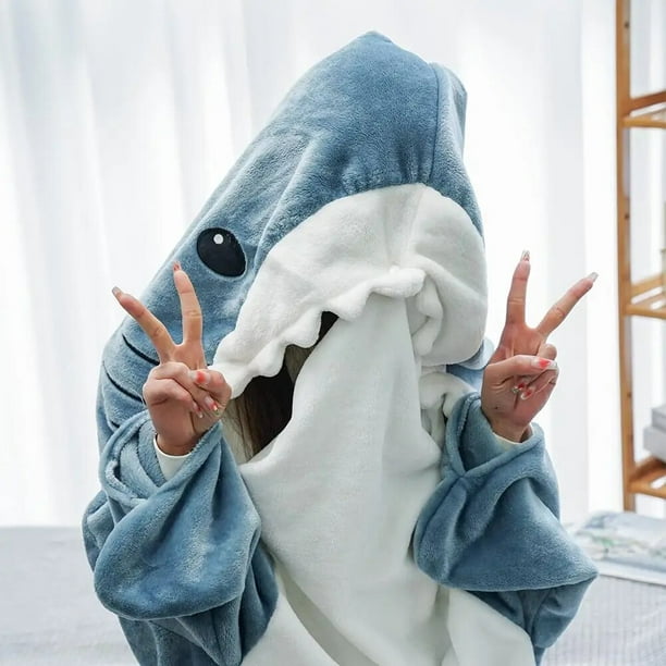 Pijama de tiburón suave para niños y adultos, saco de dormir de siesta,  manta bonita, chal, trajes de dormir de un solo tiburón, Sudadera con  capucha, regalo de Halloween Fivean unisex