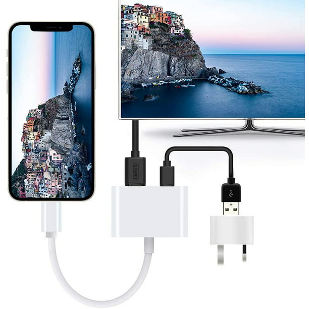 Adaptador HDMI para iPhone a TV, adaptador AV digital de 1080P para iPhone,  convertidor de pantalla de sincronización de video HD, compatible con TV